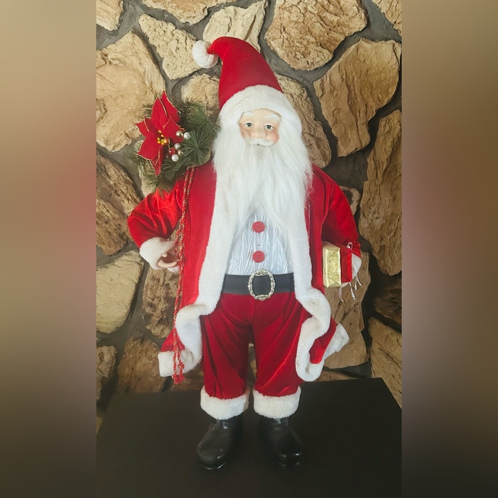 3 FT. Standing Santa w/Poinsettia and Gifts Indoor Decorative Christmas Display